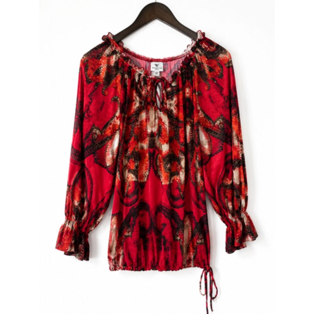 Vintage Worthington Boho Y2K Paisley Peasant Blouse Top Size Large Lightweight